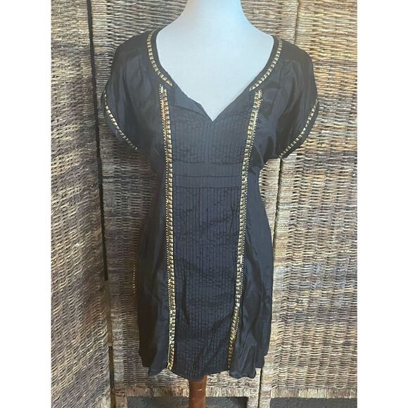 Limited Collection Black Ribbed Design With Gold/Medal Embellishment 100% Viscos - Picture 1 of 14